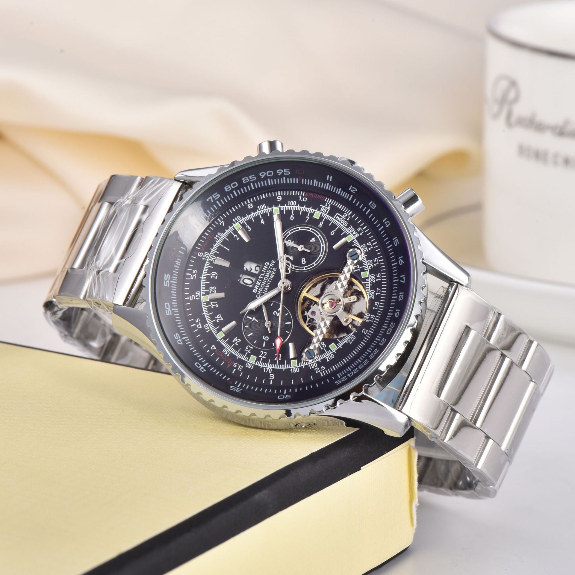Nameria Mechanical Tourbillon Watch Calendar 43mm Steel Or Leather