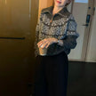 Nameria Womens Long-Sleeve Fair Isle Zip Collar Knitted Sweater