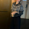 Nameria Womens Long-Sleeve Fair Isle Zip Collar Knitted Sweater