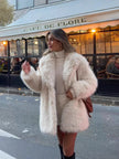 Nameria Faux Fur Mid Length Coat Extended Collar