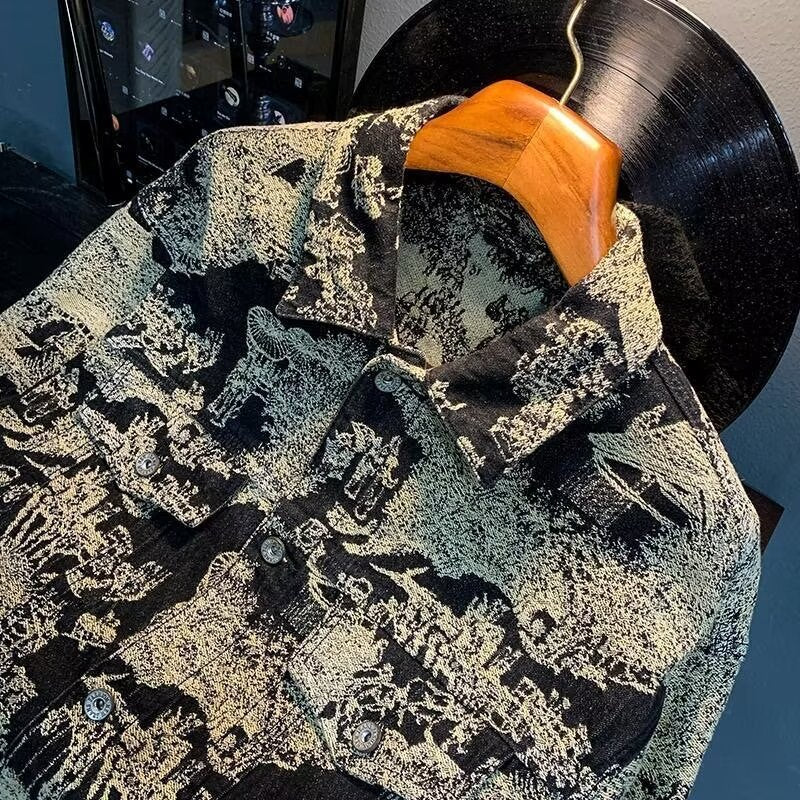 Nameria Camouflage Embroidered Denim Jacket with Lapel Collar