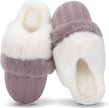 Women'S Two-Tone Fuzzy Collar House Slippers Memory Foam Plush Faux Fur Lining