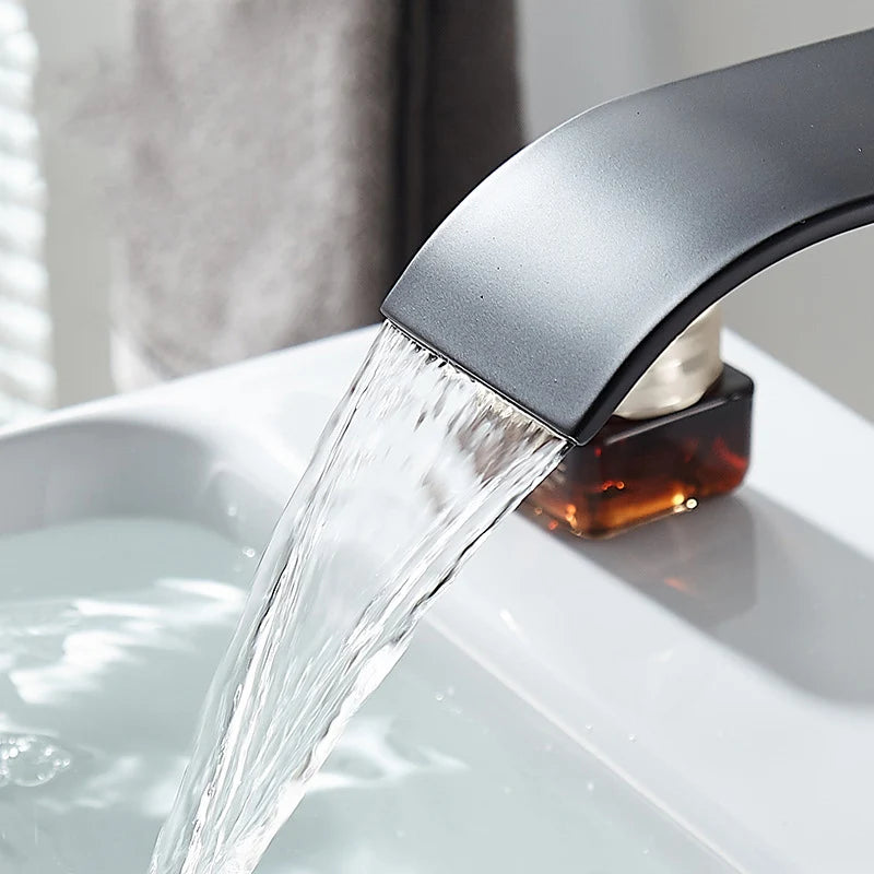 Nameria Waterfall Bathroom Faucet – Black Stainless Steel Sink Mixer Tap