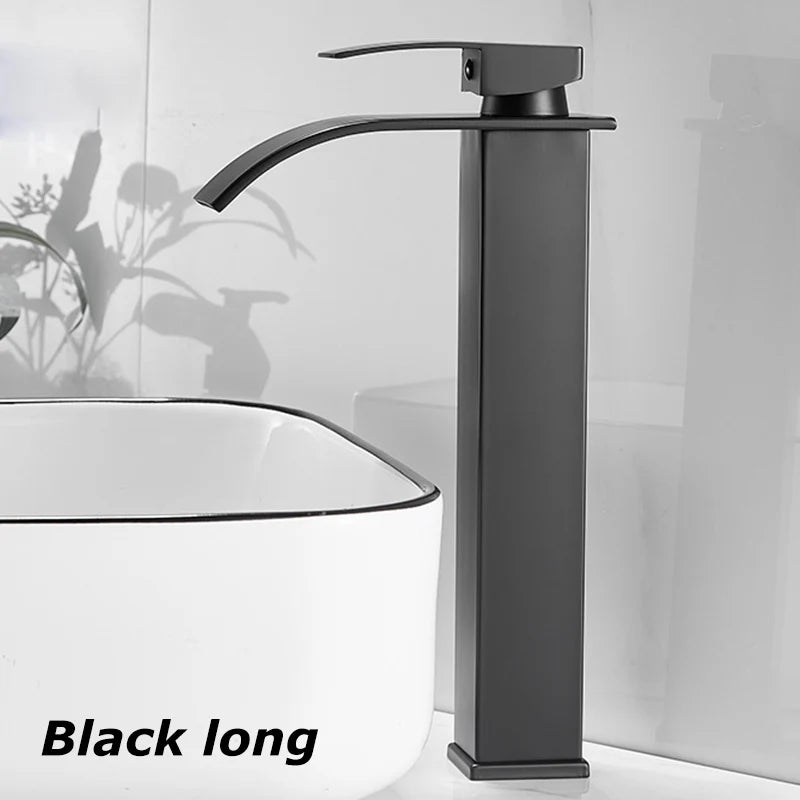 Nameria Waterfall Bathroom Faucet – Black Stainless Steel Sink Mixer Tap