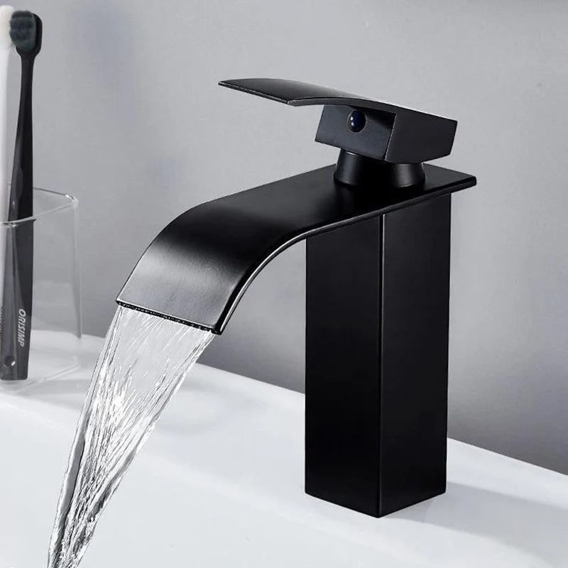 Nameria Waterfall Bathroom Faucet – Black Stainless Steel Sink Mixer Tap