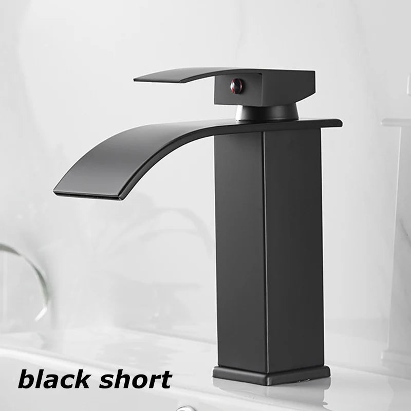 Nameria Waterfall Bathroom Faucet – Black Stainless Steel Sink Mixer Tap