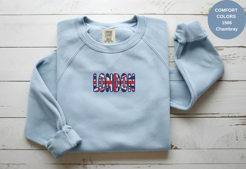 Unisex Garment-Dyed Sweatshirt with London Flag Embroidery
