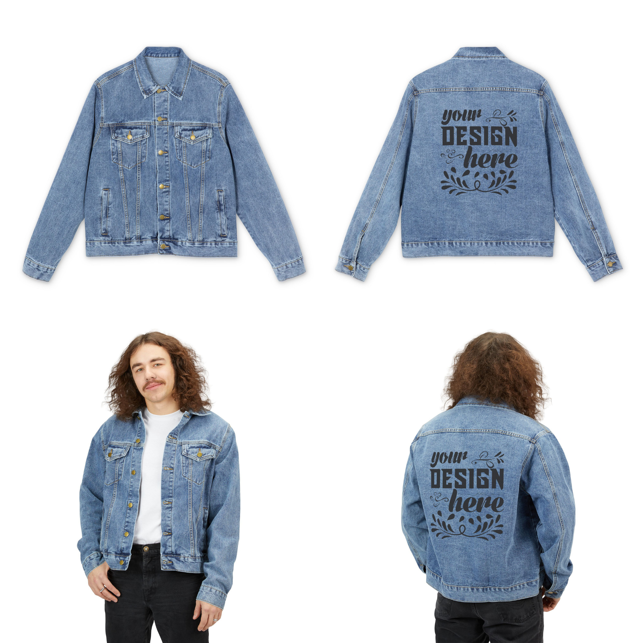 Customizable Men's Denim Jacket Relaxed Fit Stretch Blend Classic