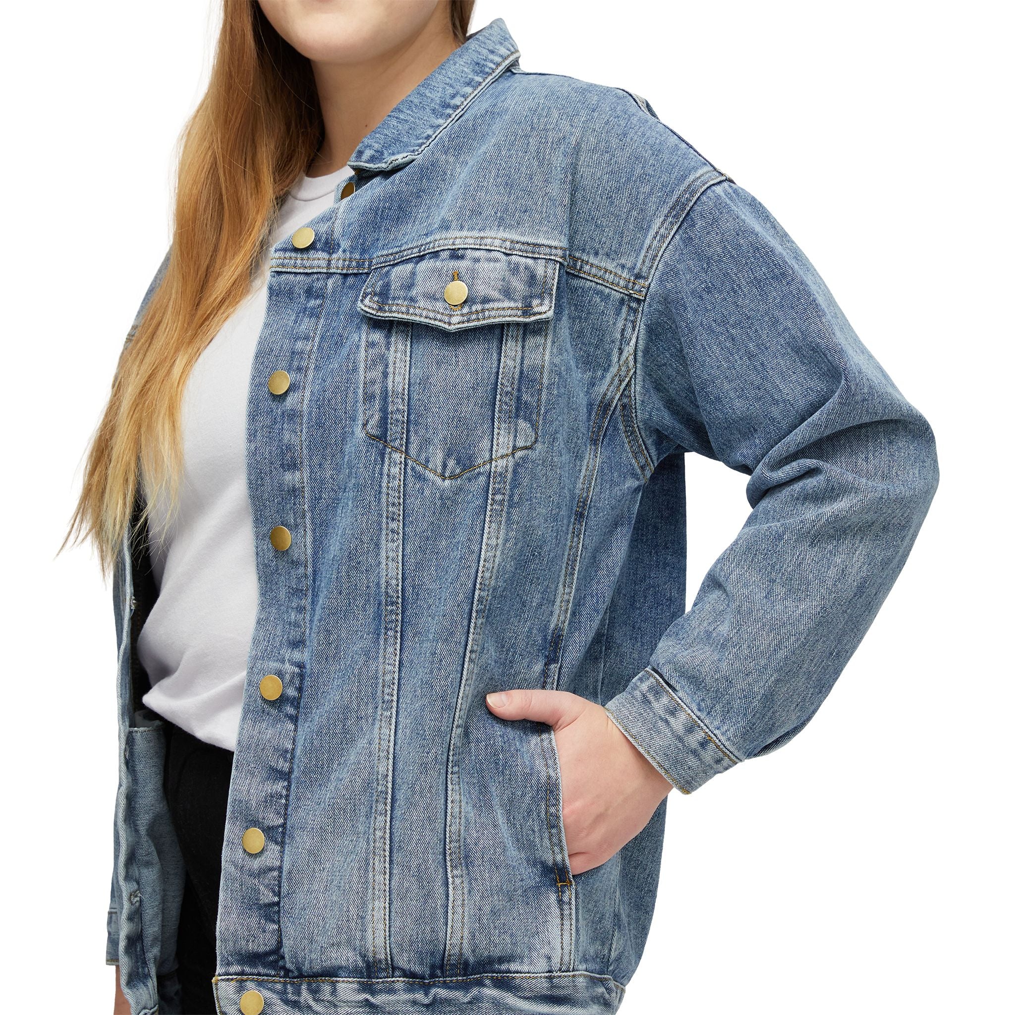 Customizable Women's Oversized Denim Jacket Relaxed Fit Stretch Blend