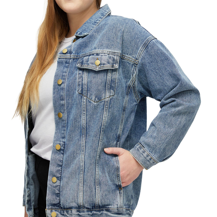 Customizable Women's Oversized Denim Jacket Relaxed Fit Stretch Blend