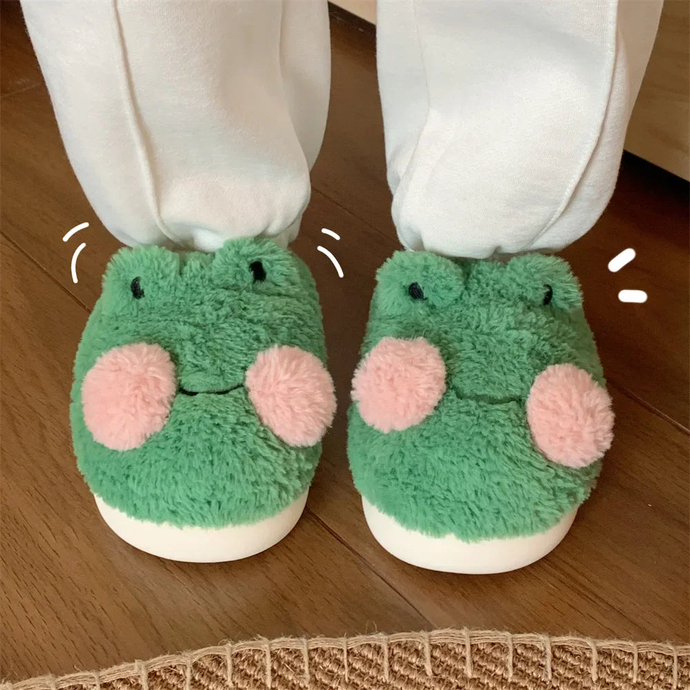 Women’s Cozy Plush Frog Slippers – Soft Winter Home Comfort Slides