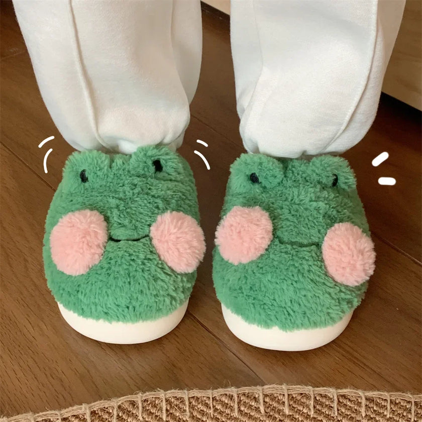 Women’s Cozy Plush Frog Slippers – Soft Winter Home Comfort Slides