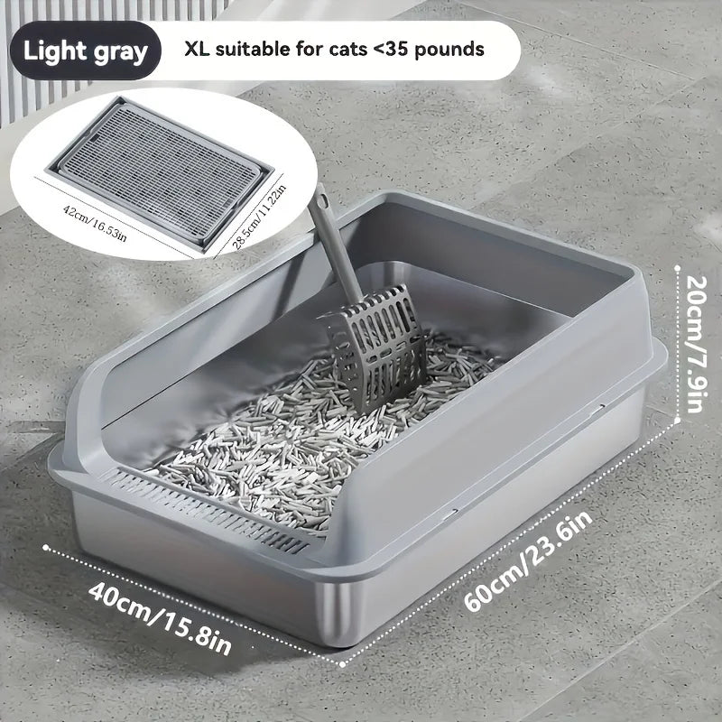 Extra Large Stainless Steel Enclosed Cat Litter Box with Lid and Leak Proof Mat