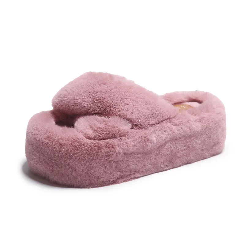 Women’s Plush Platform Indoor Slippers – Soft Furry Winter Comfort Shoes