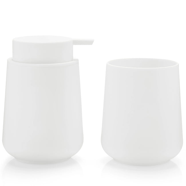 Nameria Minimal Bathroom Accessory Set – Soap Dispenser and Cup Vanity Decor