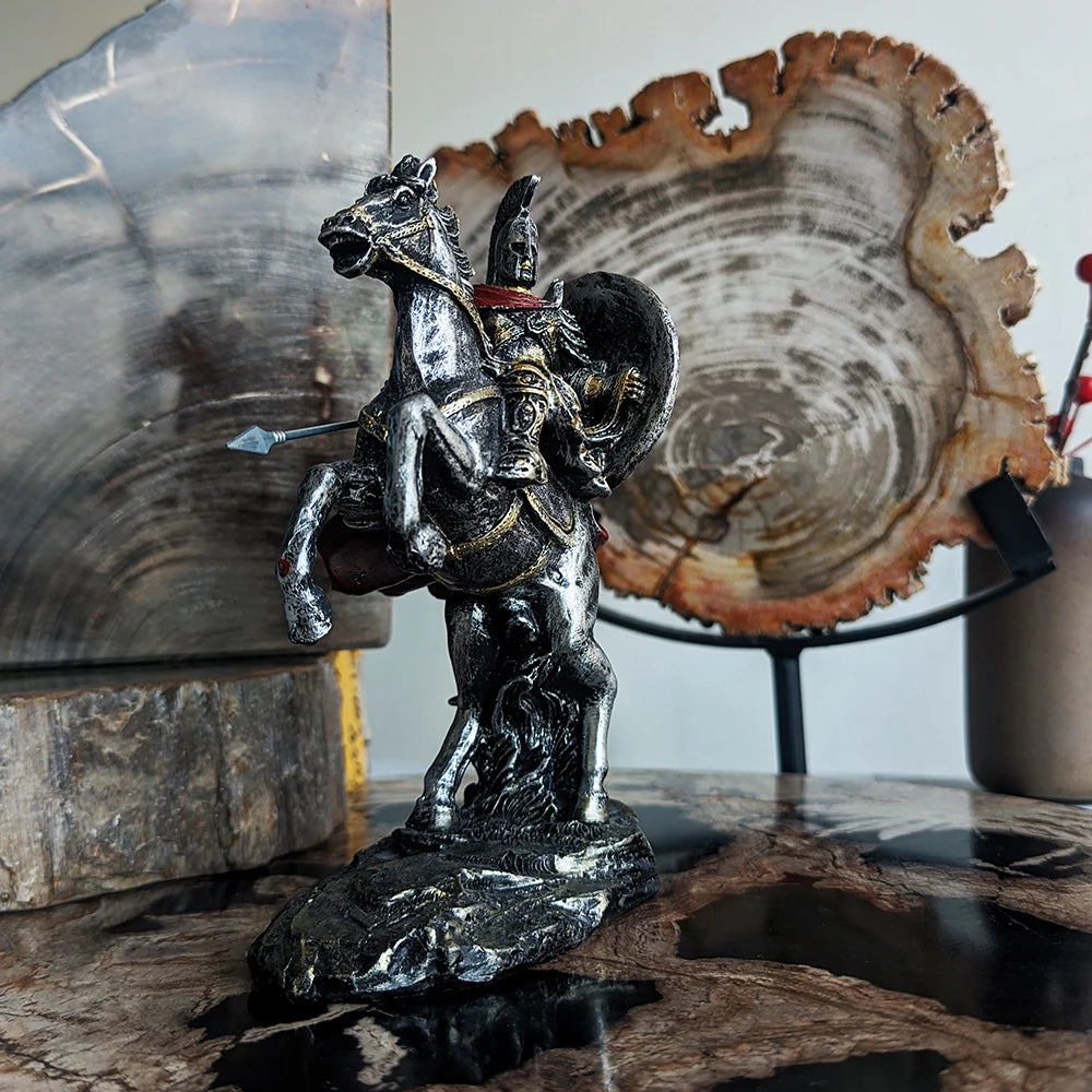 Spartan Warrior on Horse Resin Sculpture Bold Tabletop Decor
