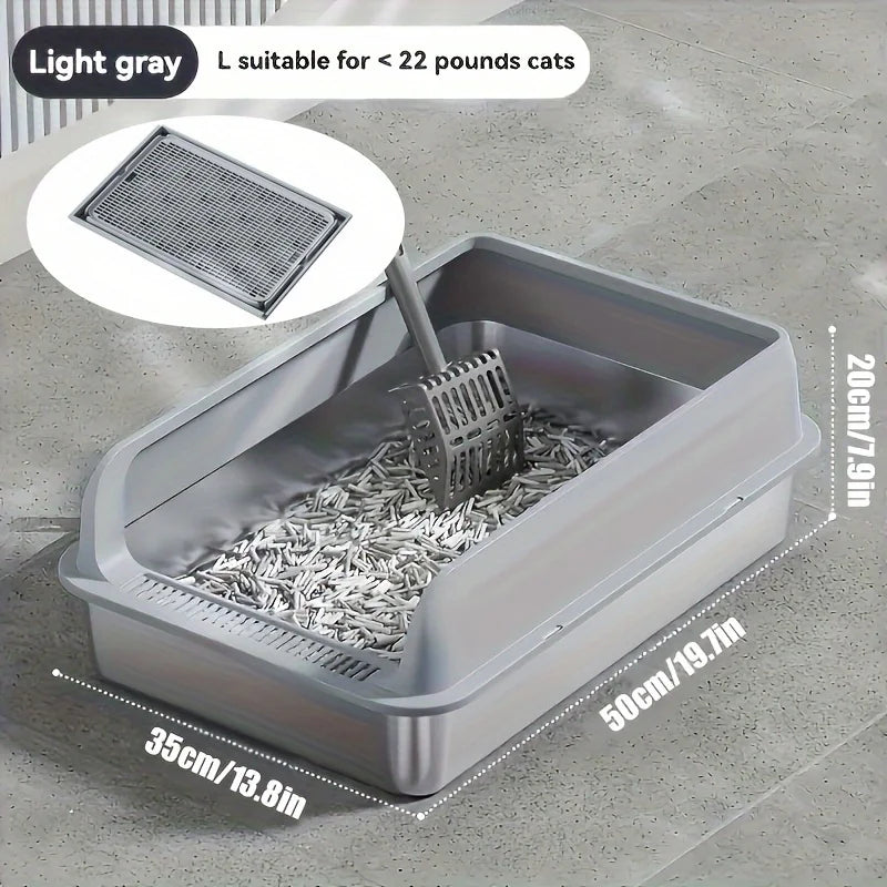 Extra Large Stainless Steel Enclosed Cat Litter Box with Lid and Leak Proof Mat