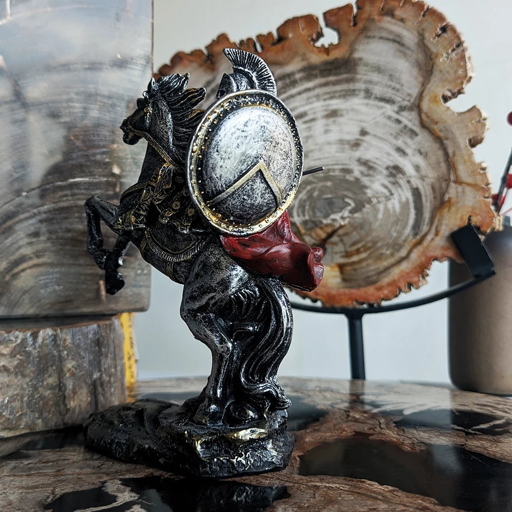 Spartan Warrior on Horse Resin Sculpture Bold Tabletop Decor