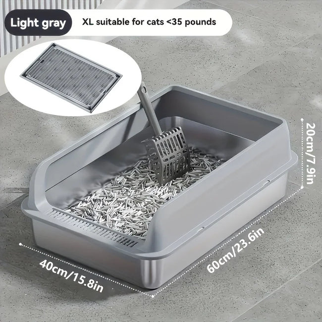 Extra Large Stainless Steel Enclosed Cat Litter Box with Lid and Leak Proof Mat