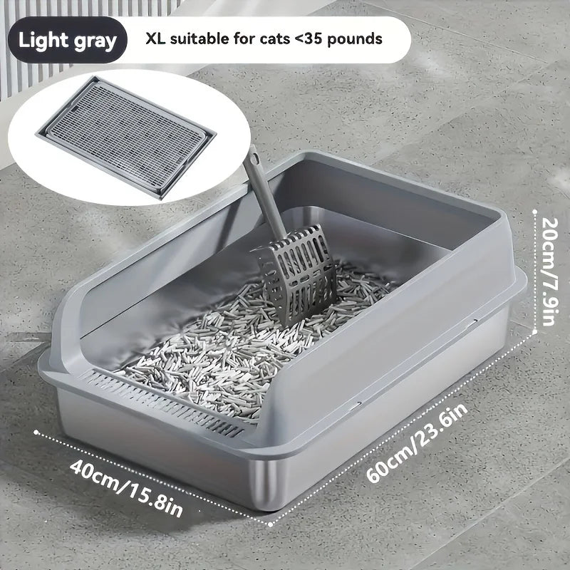 Extra Large Stainless Steel Enclosed Cat Litter Box with Lid and Leak Proof Mat