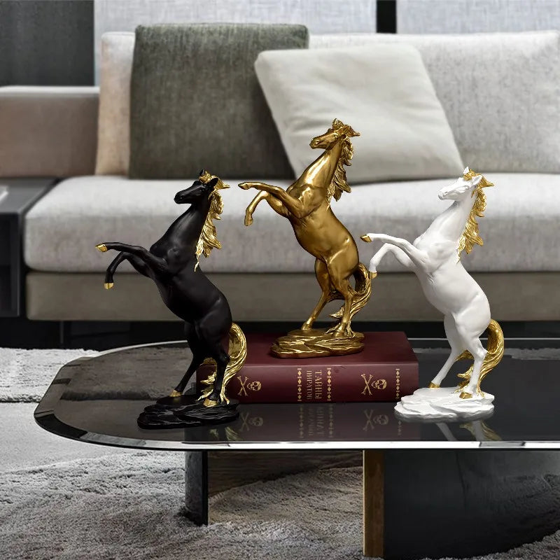 Nameria Black and Gold Horse Sculpture Modern Resin Luxury Home Decor