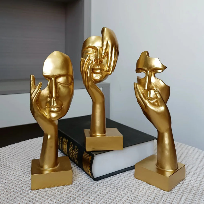 Nameria Abstract Gold Face Sculpture Modern Minimal Resin Home Decor