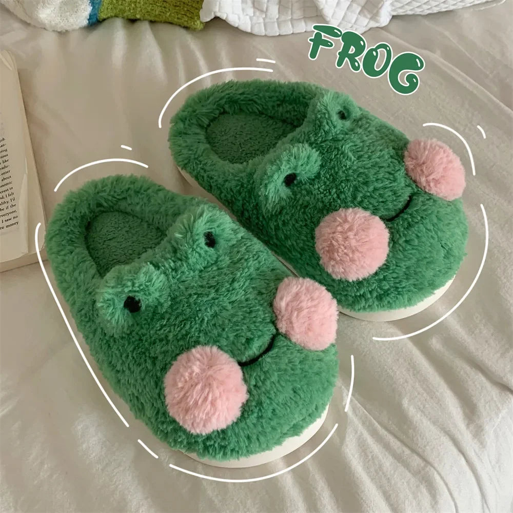Women’s Cozy Plush Frog Slippers – Soft Winter Home Comfort Slides
