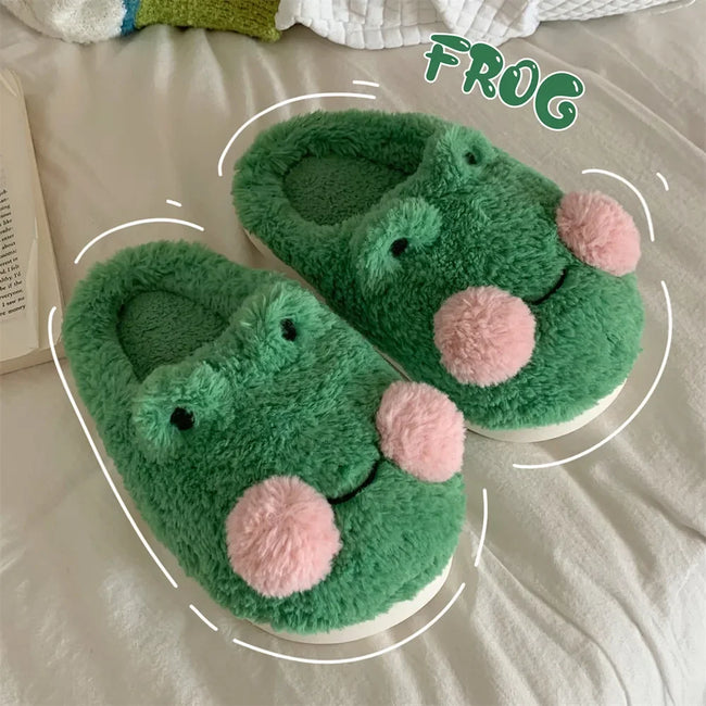 Women’s Cozy Plush Frog Slippers – Soft Winter Home Comfort Slides