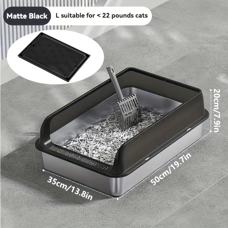 Extra Large Stainless Steel Enclosed Cat Litter Box with Lid and Leak Proof Mat