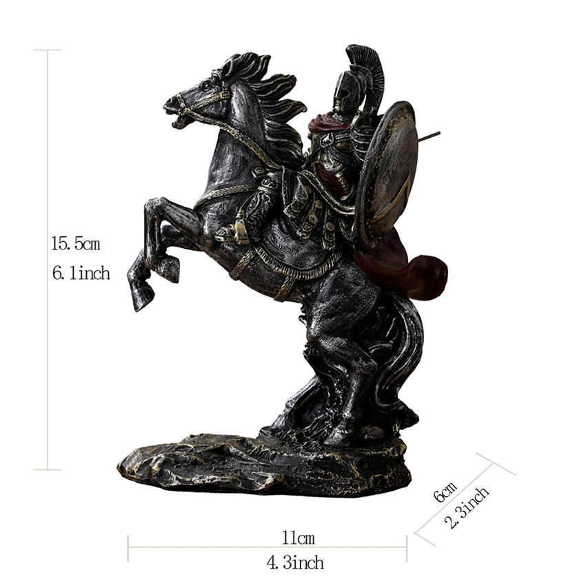 Spartan Warrior on Horse Resin Sculpture Bold Tabletop Decor
