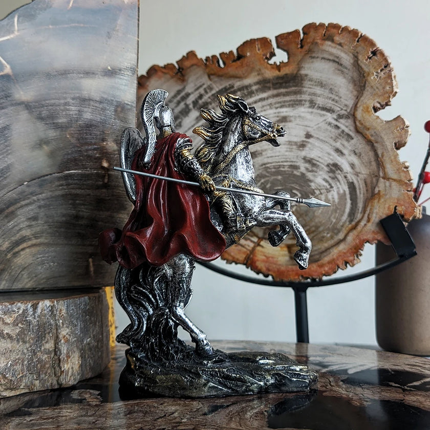 Spartan Warrior on Horse Resin Sculpture Bold Tabletop Decor