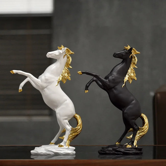 Nameria Black and Gold Horse Sculpture Modern Resin Luxury Home Decor