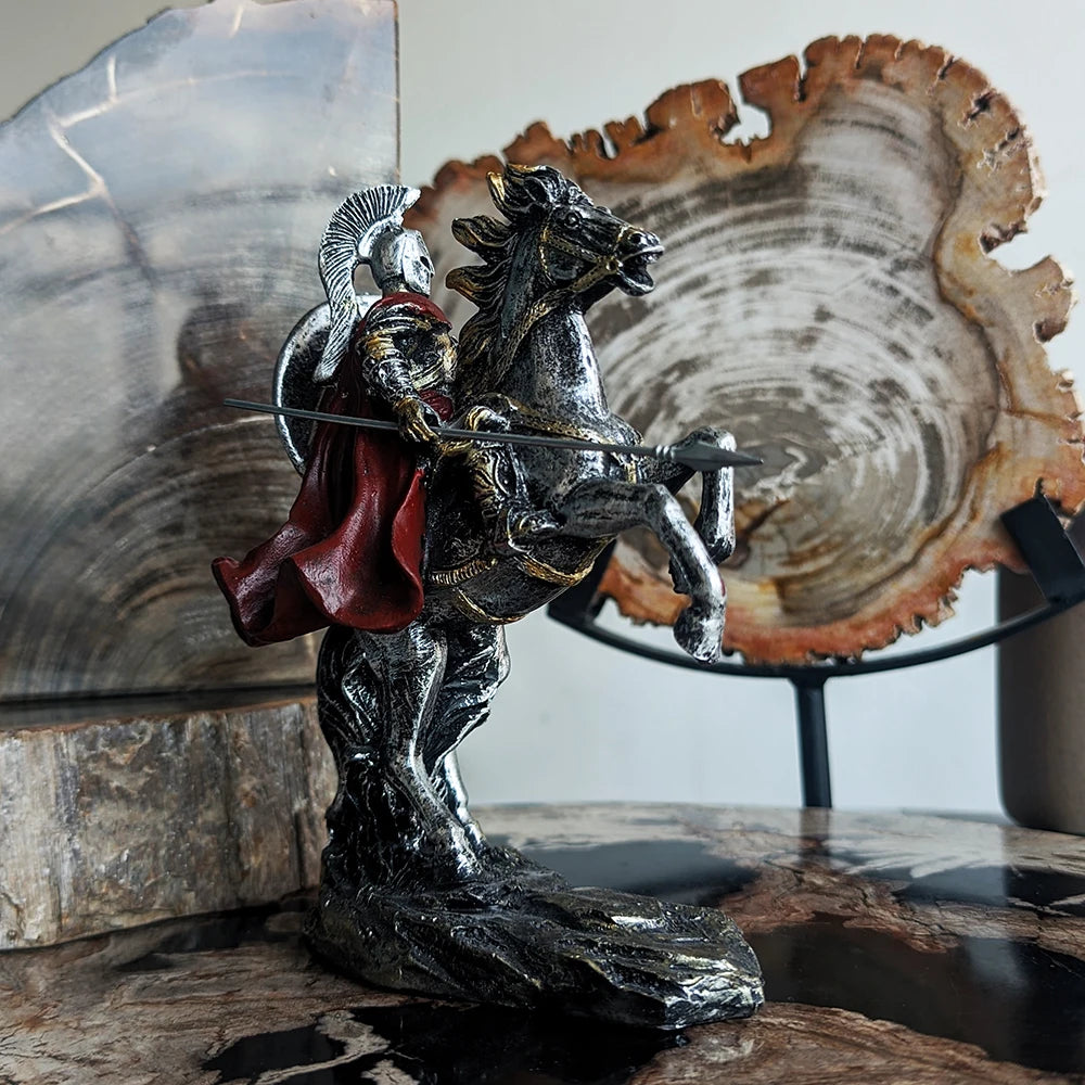Spartan Warrior on Horse Resin Sculpture Bold Tabletop Decor