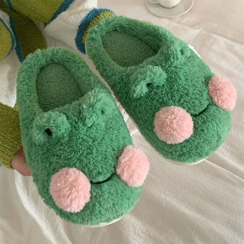Women’s Cozy Plush Frog Slippers – Soft Winter Home Comfort Slides