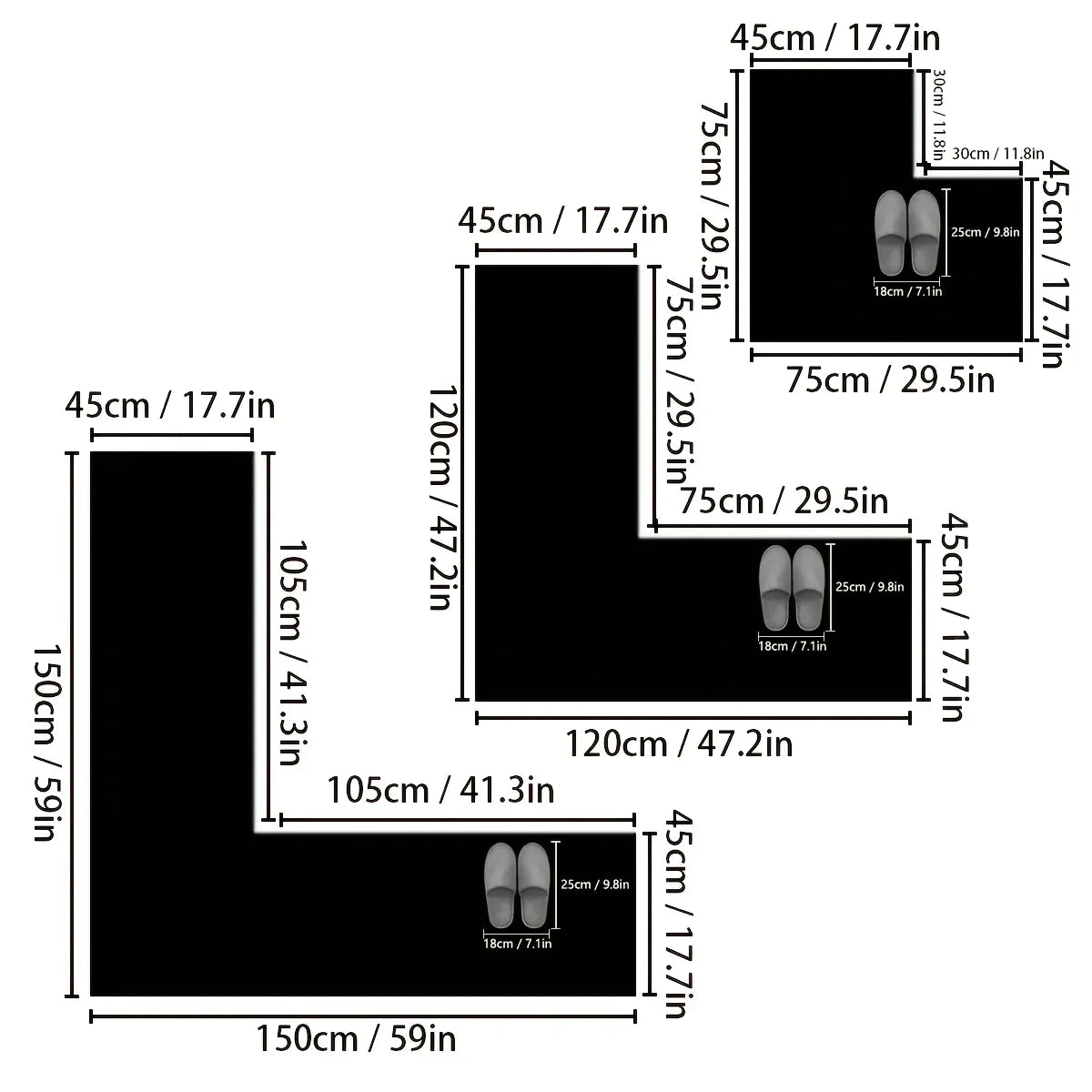 Nameria L-Shape Plush Bathroom Mat – Non Slip Absorbent Soft Floor Rug