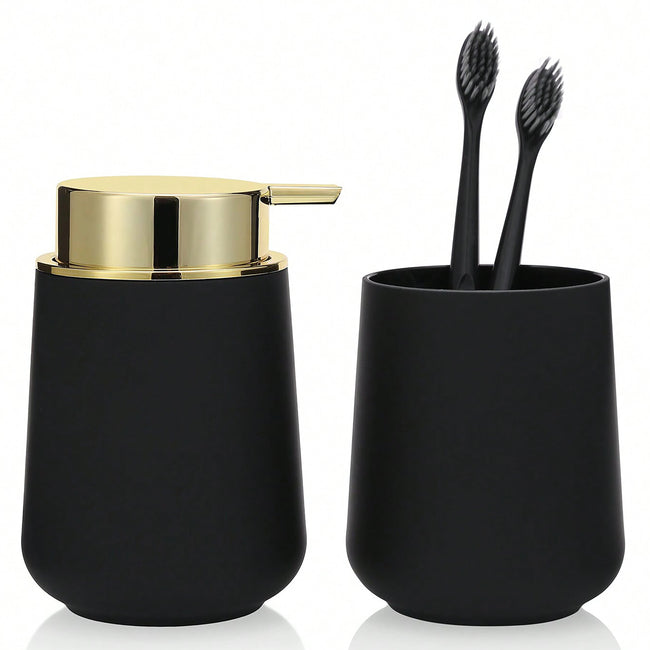 Nameria Minimal Bathroom Accessory Set – Soap Dispenser and Cup Vanity Decor