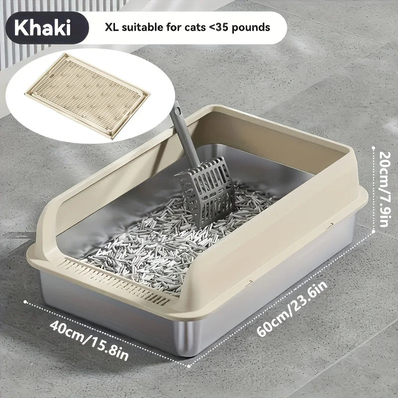 Extra Large Stainless Steel Enclosed Cat Litter Box with Lid and Leak Proof Mat