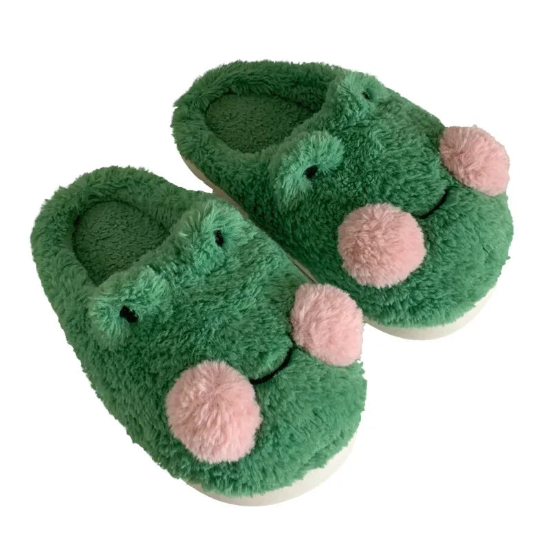 Women’s Cozy Plush Frog Slippers – Soft Winter Home Comfort Slides