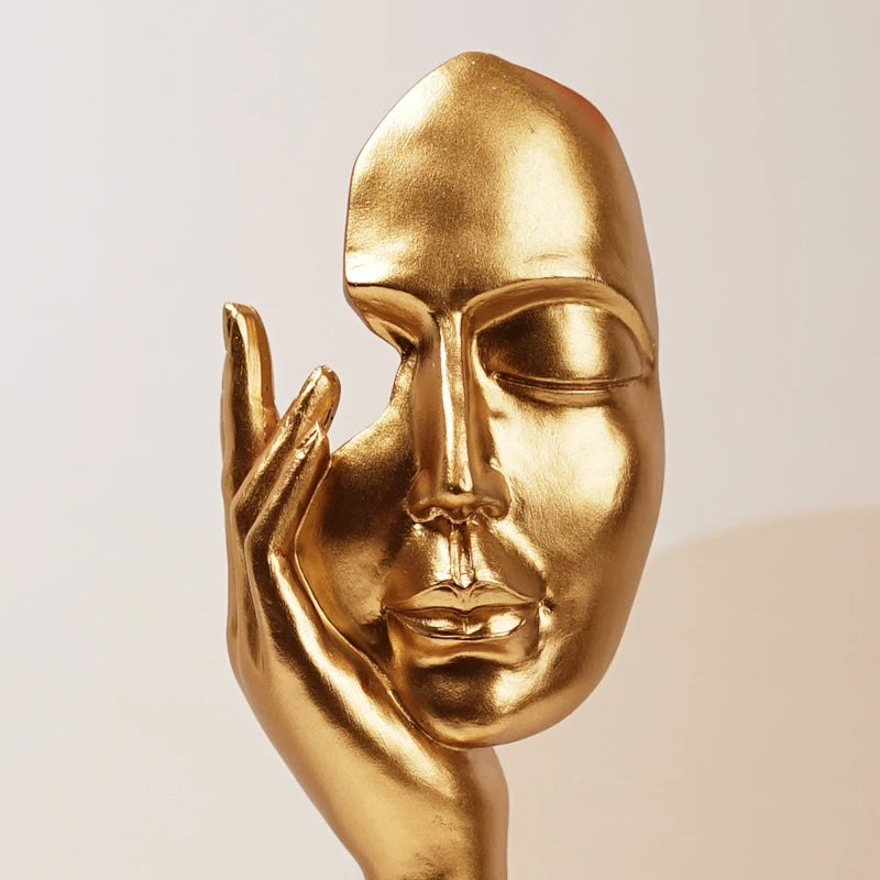 Nameria Abstract Gold Face Sculpture Modern Minimal Resin Home Decor