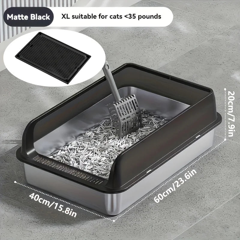 Extra Large Stainless Steel Enclosed Cat Litter Box with Lid and Leak Proof Mat
