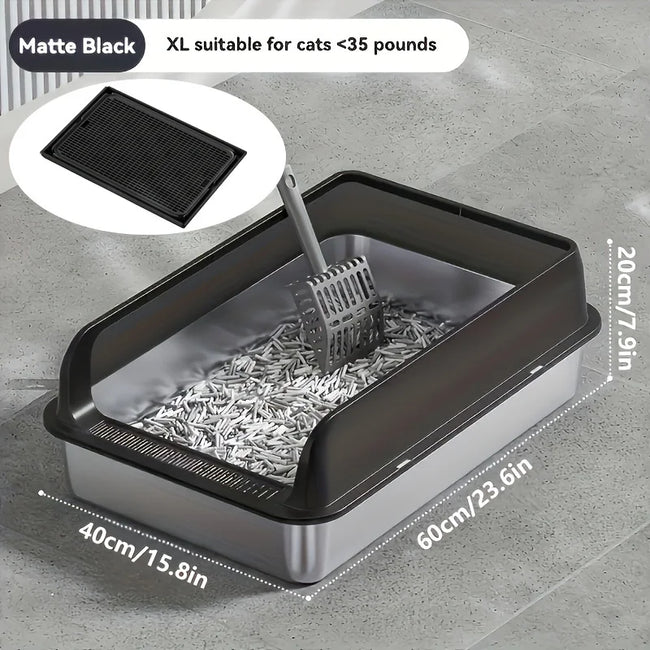 Extra Large Stainless Steel Enclosed Cat Litter Box with Lid and Leak Proof Mat