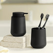 Nameria Minimal Bathroom Accessory Set – Soap Dispenser and Cup Vanity Decor