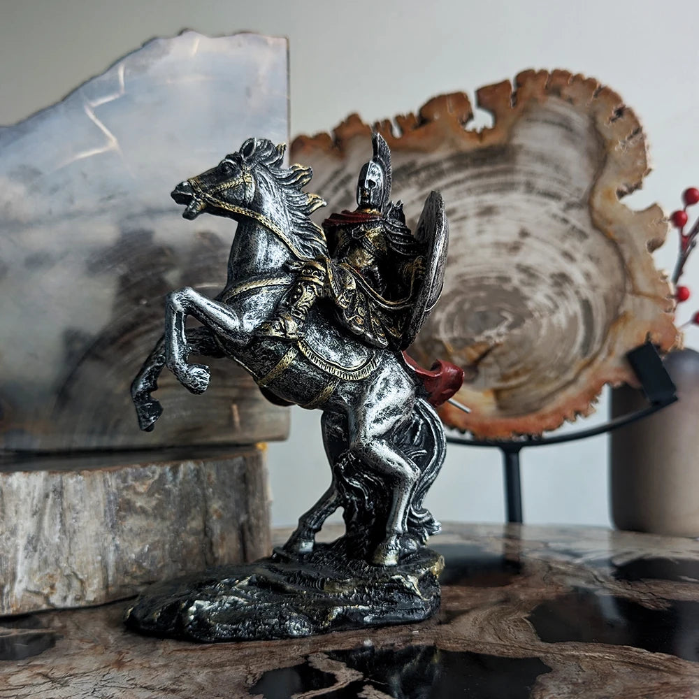 Spartan Warrior on Horse Resin Sculpture Bold Tabletop Decor