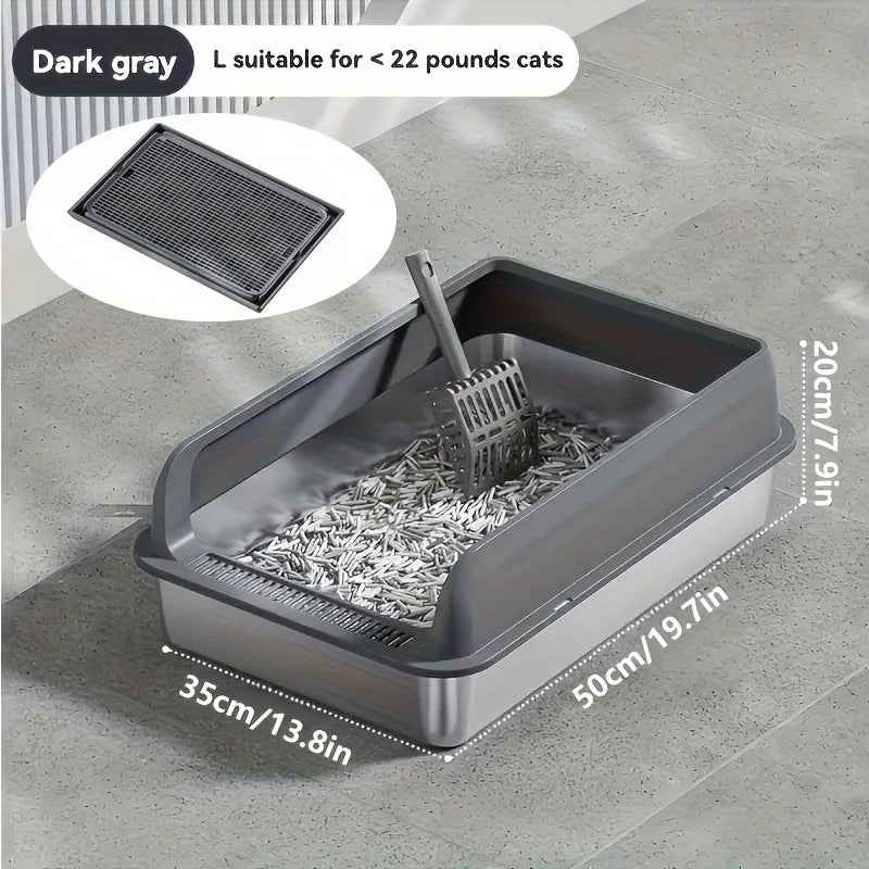 Extra Large Stainless Steel Enclosed Cat Litter Box with Lid and Leak Proof Mat