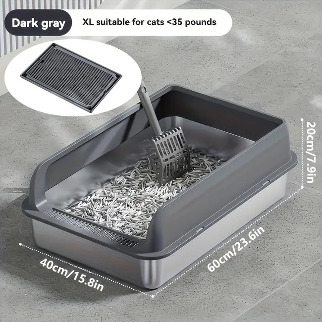 Extra Large Stainless Steel Enclosed Cat Litter Box with Lid and Leak Proof Mat