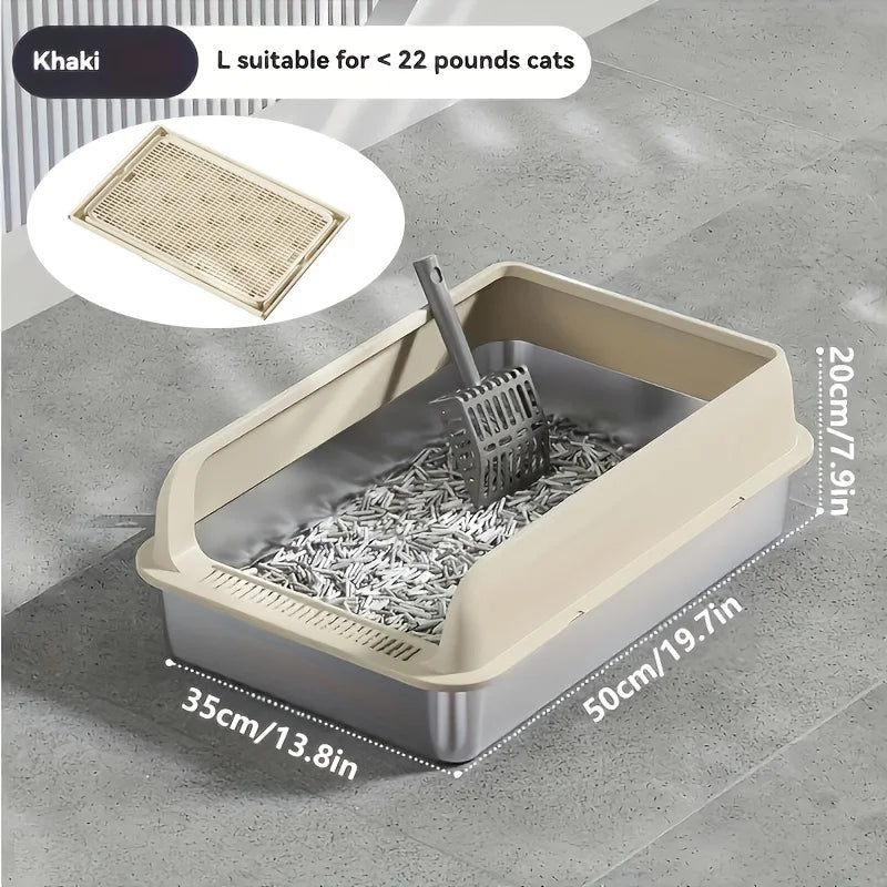Extra Large Stainless Steel Enclosed Cat Litter Box with Lid and Leak Proof Mat