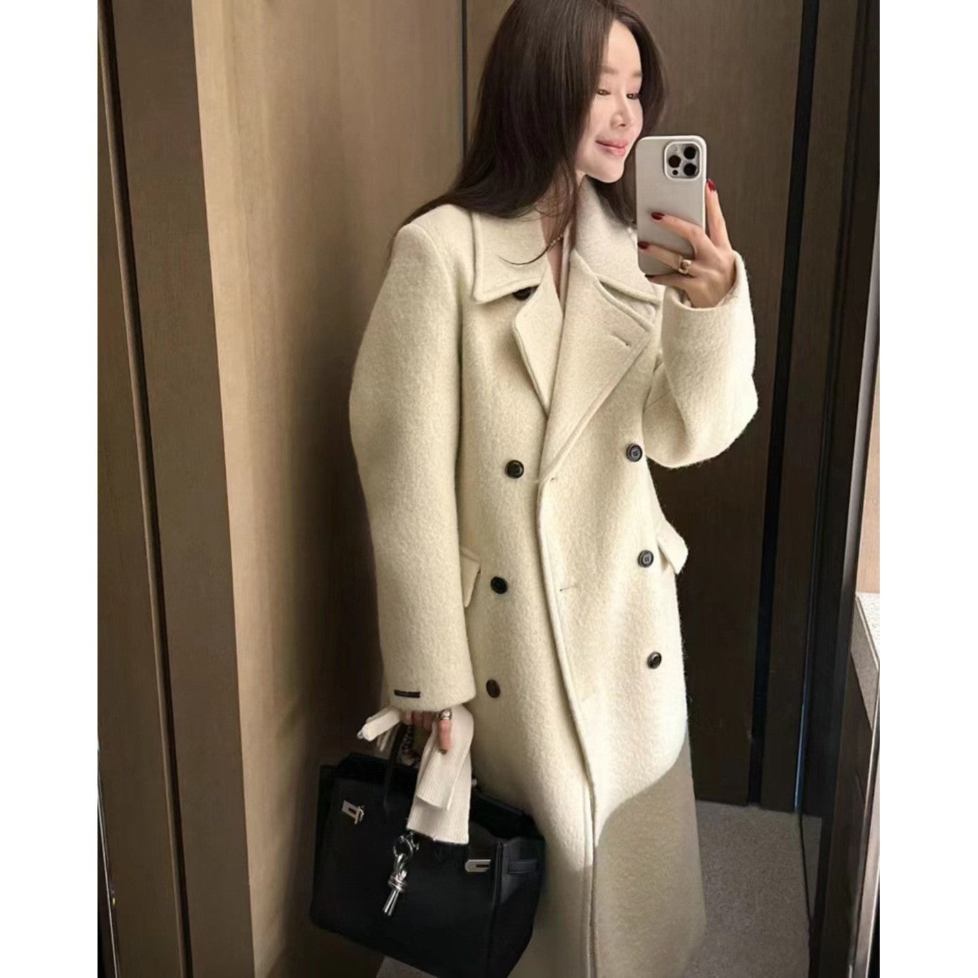 Nameria Long Woolen Coat Wool Blend Extended Length Loose Fit