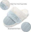 Women'S Two-Tone Fuzzy Collar House Slippers Memory Foam Plush Faux Fur Lining
