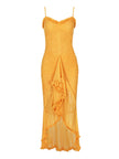 Nameria Mesh Pleated V Neck Sleeveless High Waist Long Dress