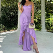 Nameria Mesh Pleated V Neck Sleeveless High Waist Long Dress